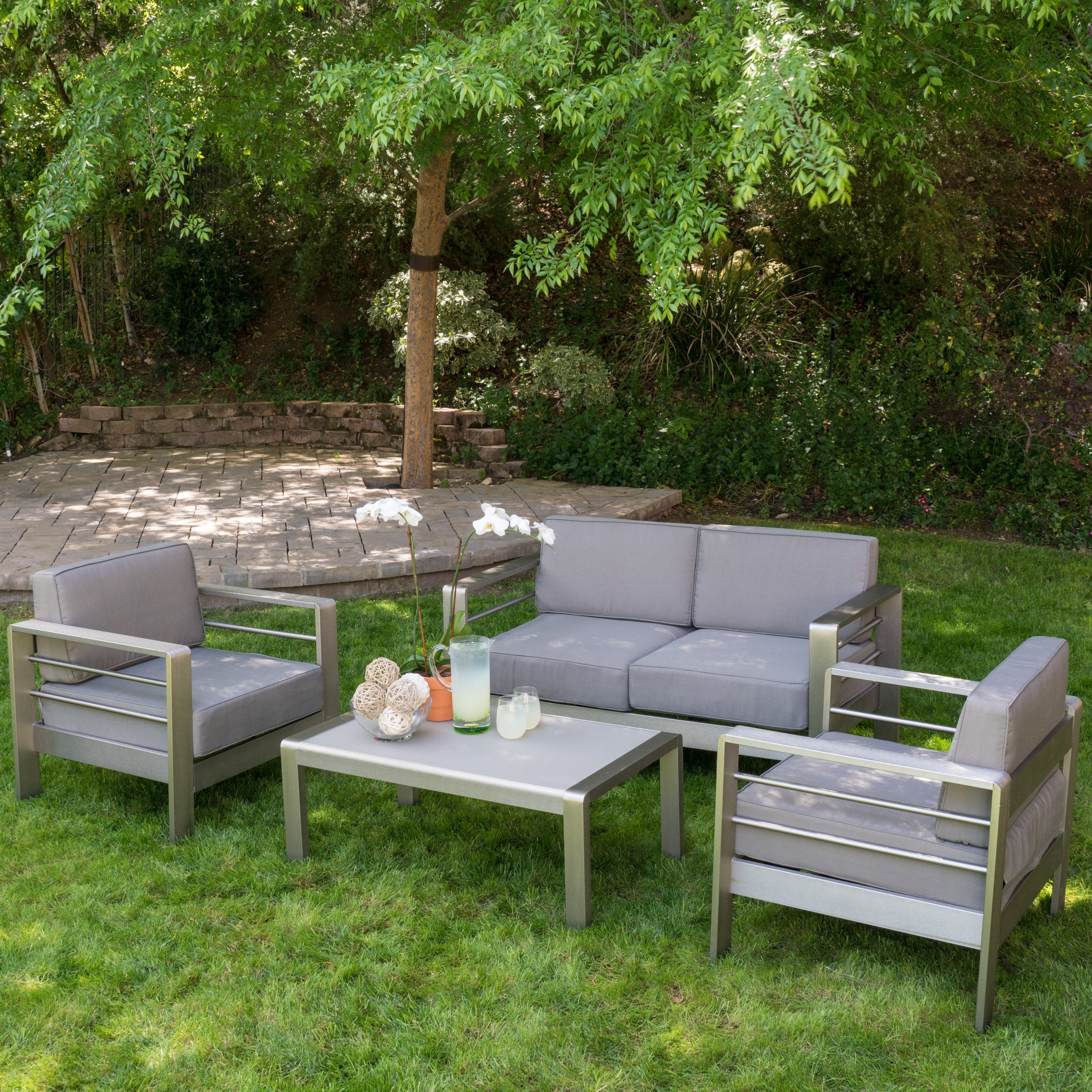 Sonora Outdoor Aluminum 4-piece Loveseat Set with Cushions