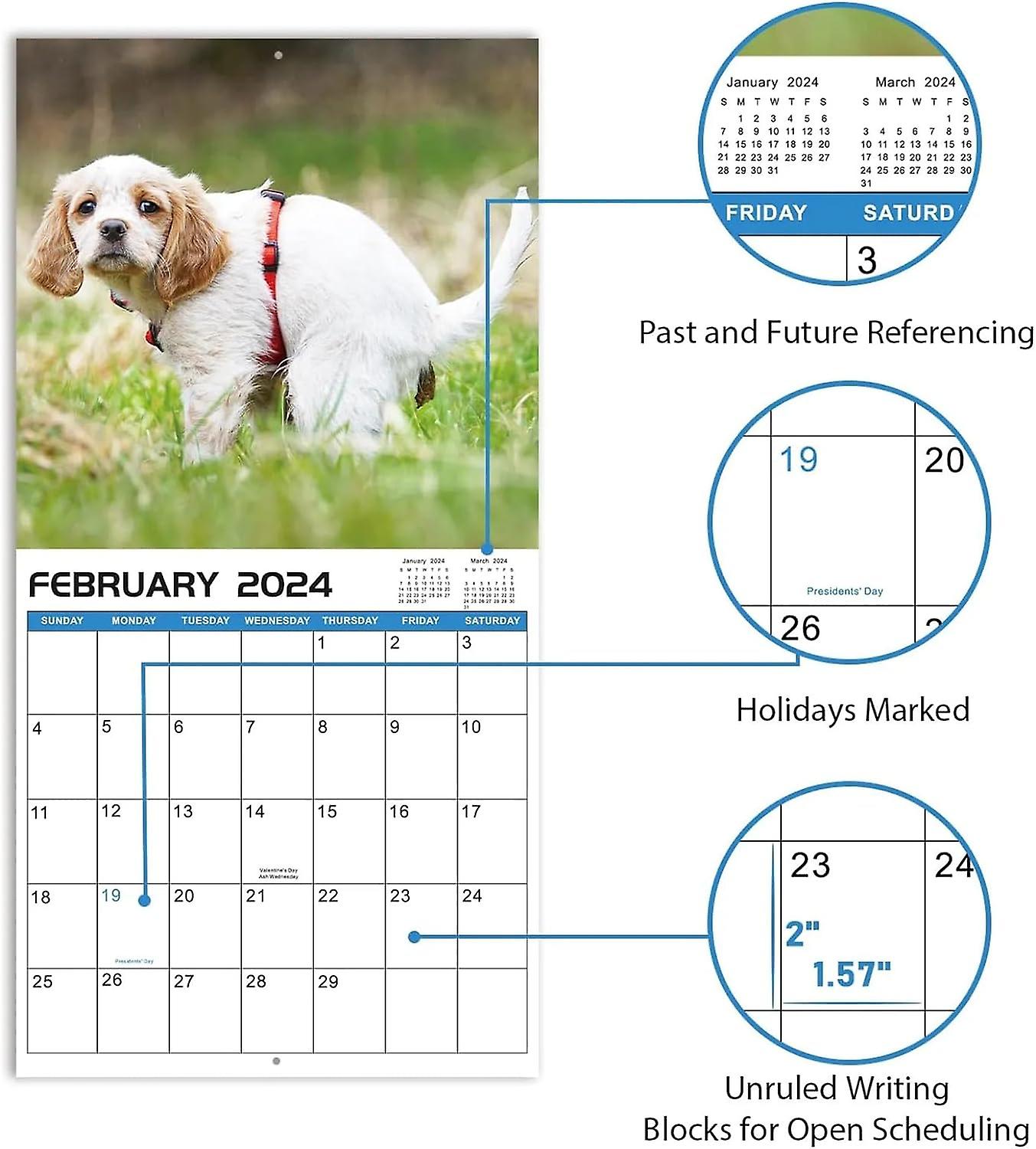 Dogs Pooping In Beautiful Places Calendar 2024，12 Monthly Pooping Dogs Calendar，2024 Wall Calendar，white Elephant Gifts