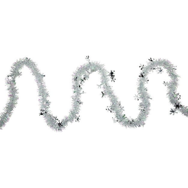 White Iridescent And Silver Snowflakes Christmas Tinsel Garland Unlit