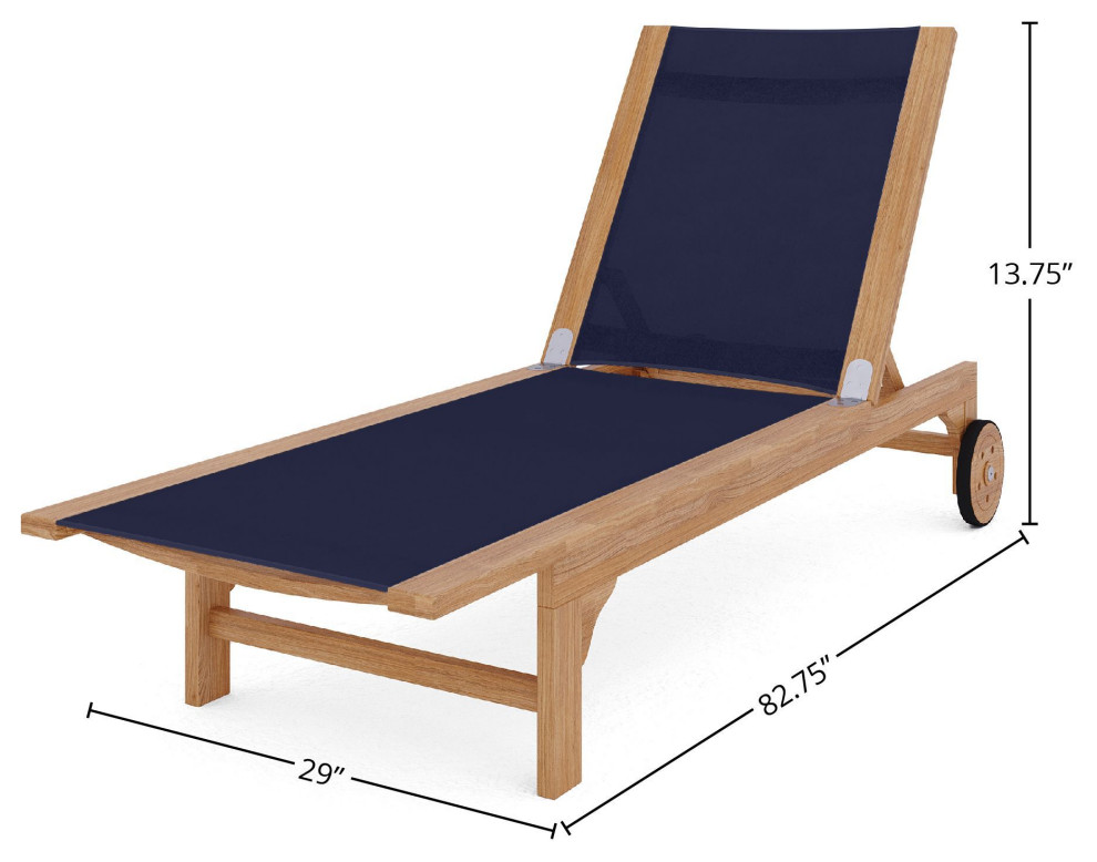 Elie Teak Outdoor Reclining Sun Lounger with Wheels   Transitional   Outdoor Chaise Lounges   by Curated Maison  Houzz