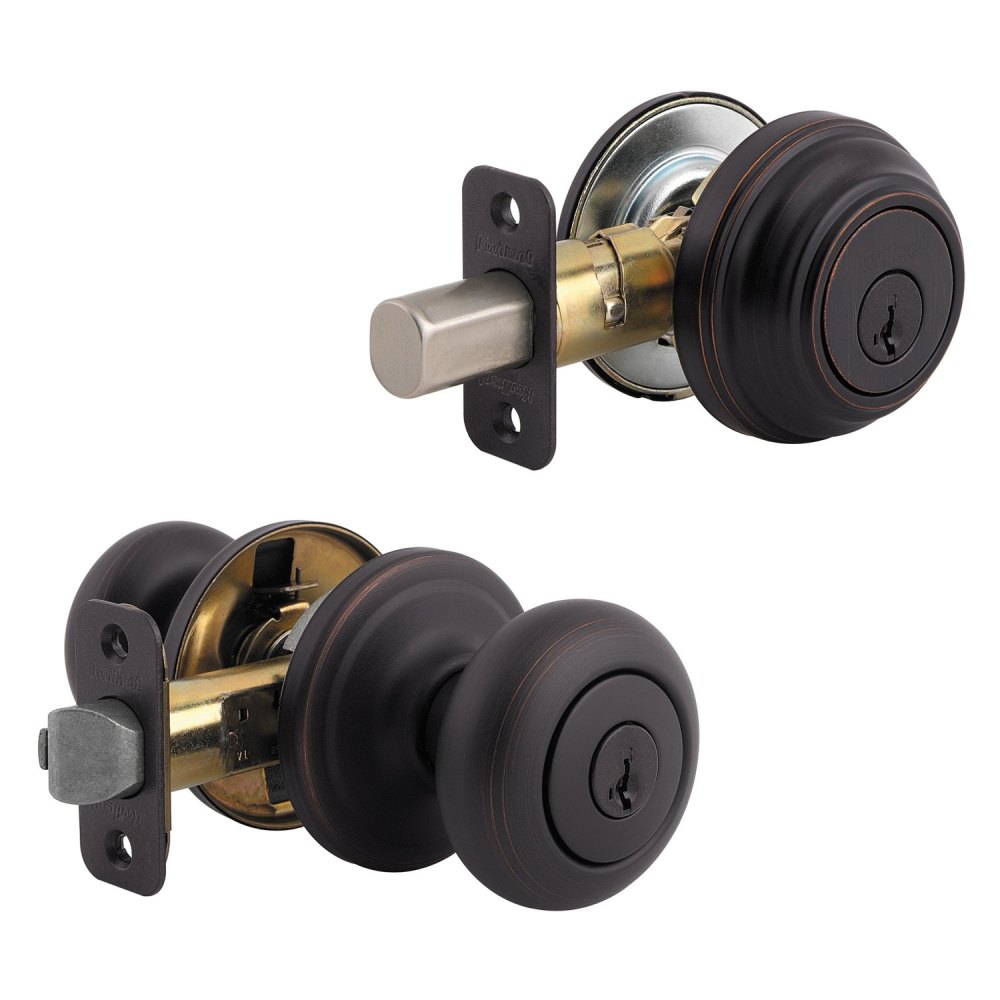 Venetian Bronze Juno Door Knob and Single Cylinder Deadbolt Set ;