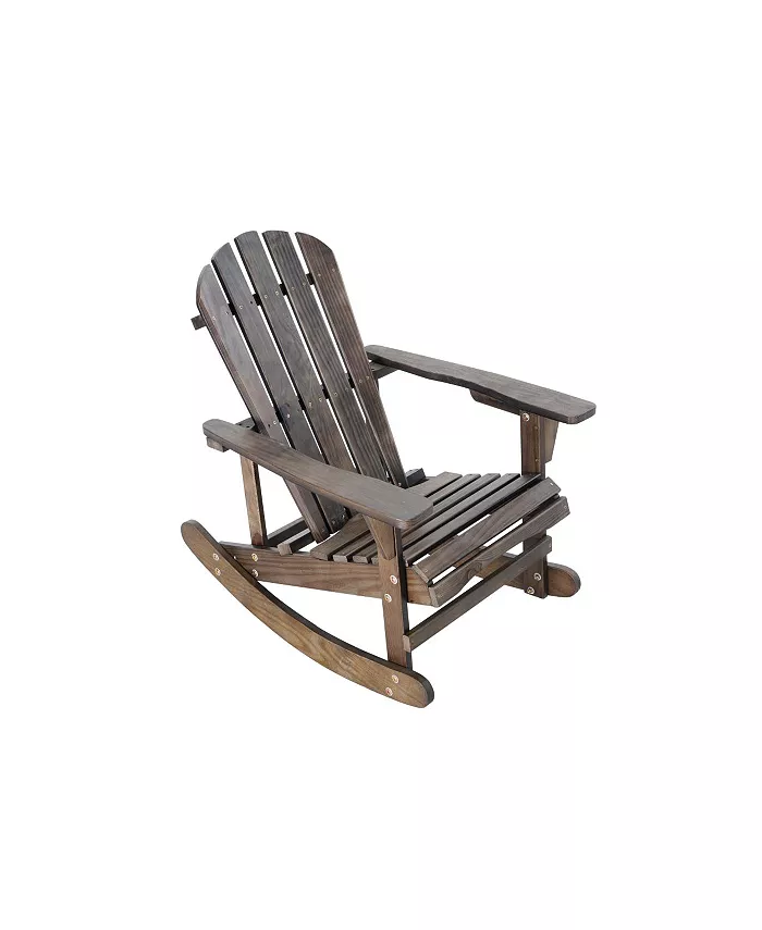 Simplie Fun Adirondack Rocking Chair Solid Wood Chairs Finish Outdoor Furniture for Patio Backyard Garden -Dark Brown