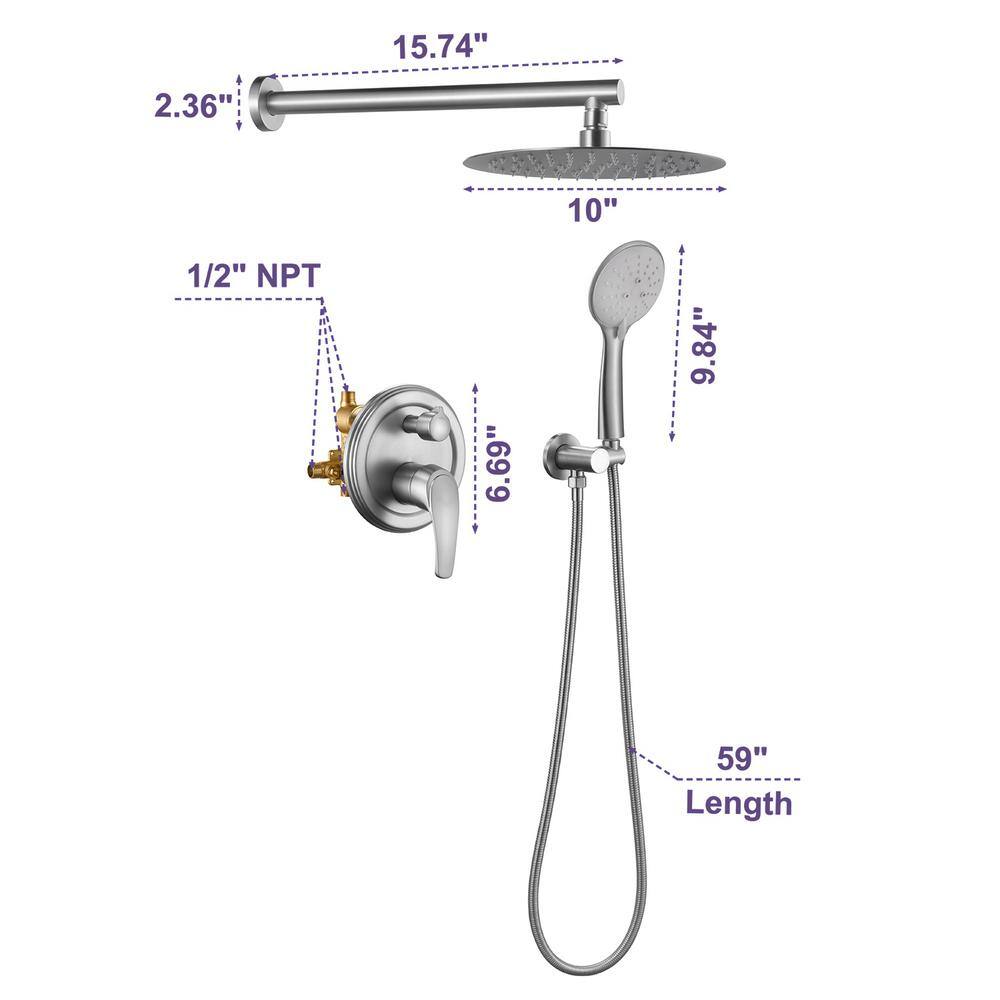 Maincraft 5-Spray 10 in. 3.2 GPM Wall Mount Dual Shower Heads with Handheld Built-In Shower System in Brushed Nickel HHK-88040BN-10