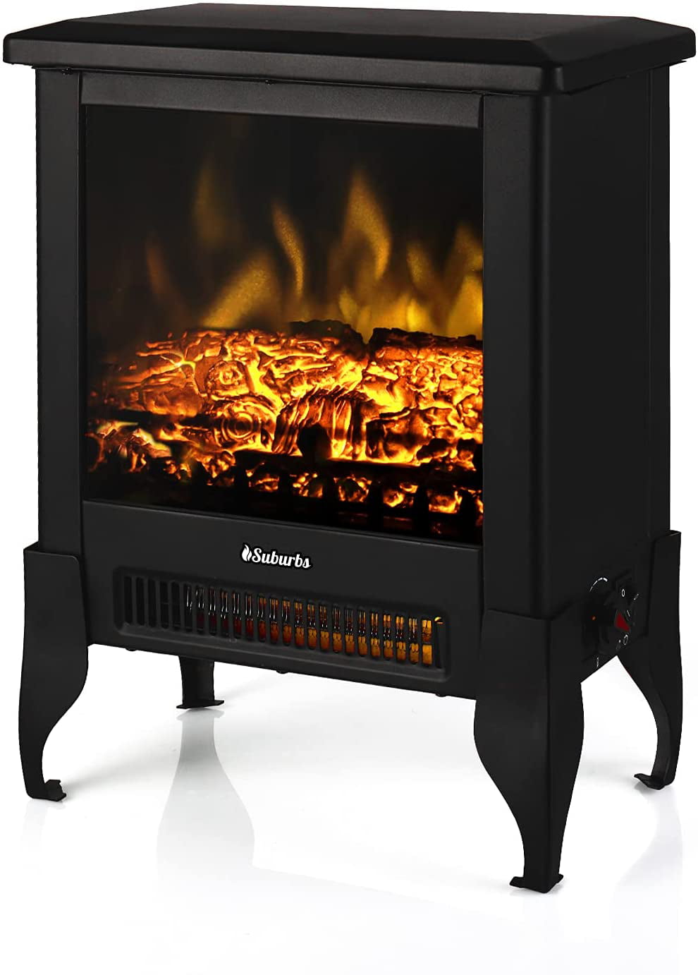 Turbro Suburbs TS17 Compact Electric Fireplace Stove, 18” Freestanding Stove, Realistic Flame , Overheating Safety Protection- 1400W