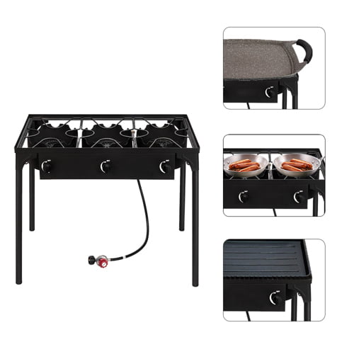 UBesGoo Portable 3 Burner Propane 225,000BTU Outdoor Stove with Adjustable Legs, Black