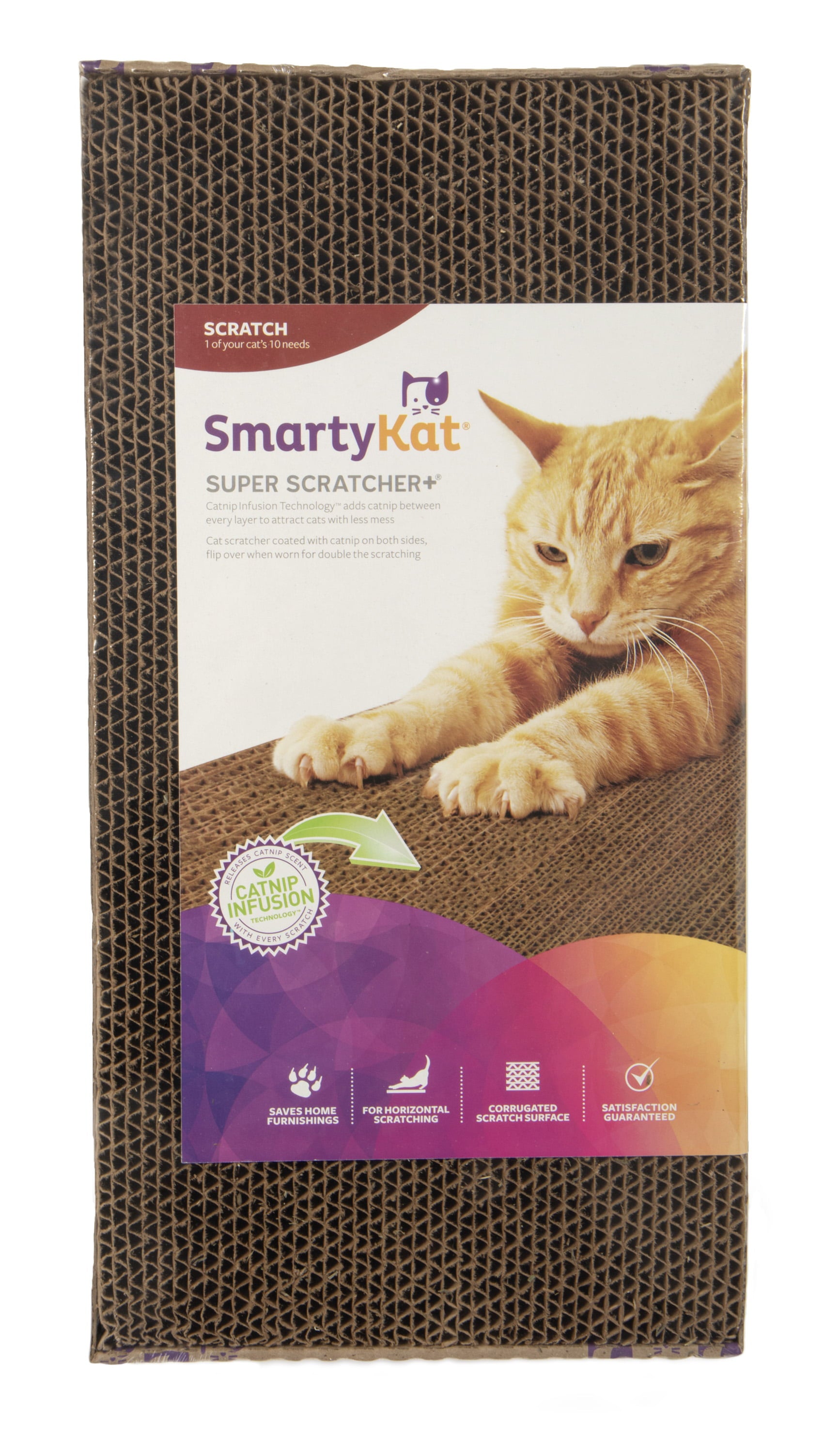 SmartyKat Super Scratcher+ Double Wide with Catnip Infusion Technology Corrugate Cat Scratch Pad， Durable and Reversible