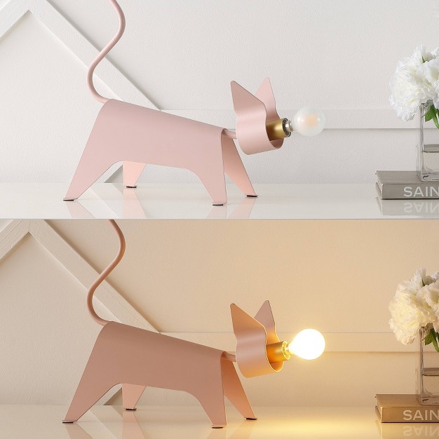 Penelope Modern Industrial Iron Feline Kids x27 Lamp includes Led Light Bulb Pink Jonathan Y