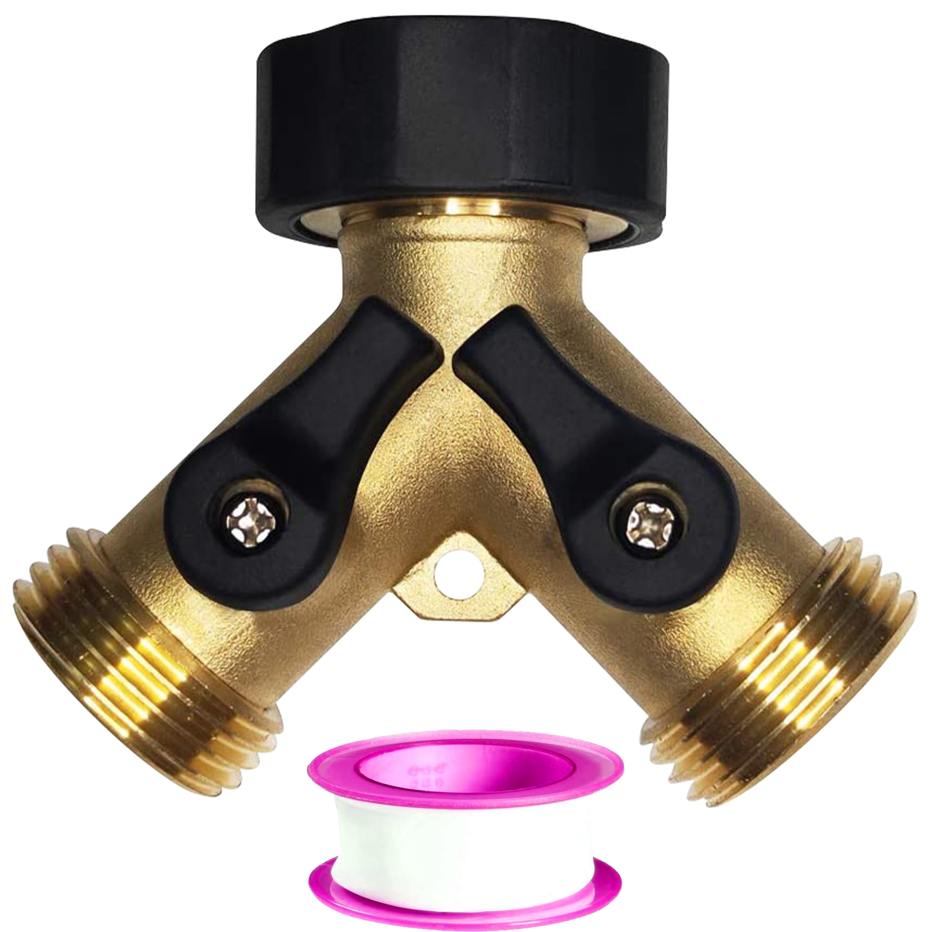 Garden Hose Splitter 2 Way， Y Connector Brass Garden Hose Adapter， Heavy-Duty Y Brass Hose Splitter Valve