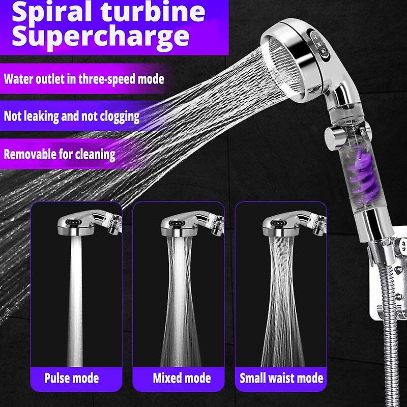 High Pressure  3-function Spa Shower Head Hand-held Shower Head  With Switch On/off Button Filter Head Water Saving Rain Shower