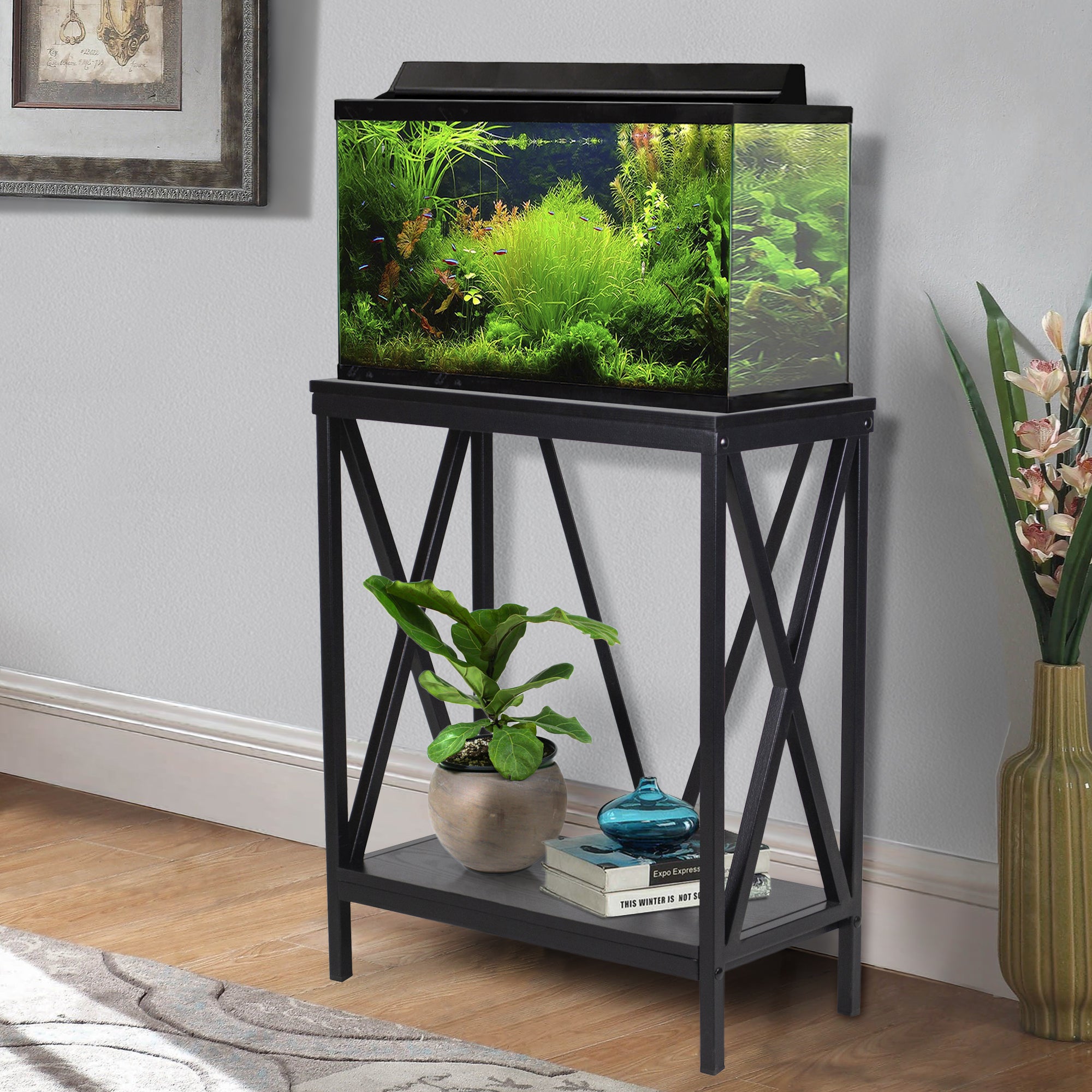 Aquatic Fundamentals 20 Gallon Wood + Metal Aquarium Stand