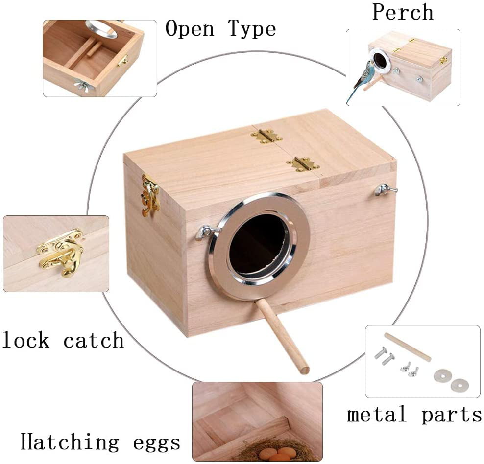 Hamiledyi Parakeet Nesting Box， Bird Nest Breeding Box Cage Wood House for Finch Lovebirds Cockatiel Budgie Conure Parrot， 8'' X 5'' X 5''