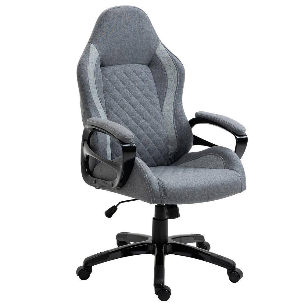 Vinsetto Grey, Ergonomic Home Office Chair High Back Task Computer Desk Chair with Padded Armrests, Linen Fabric, Swivel Wheels 921-239