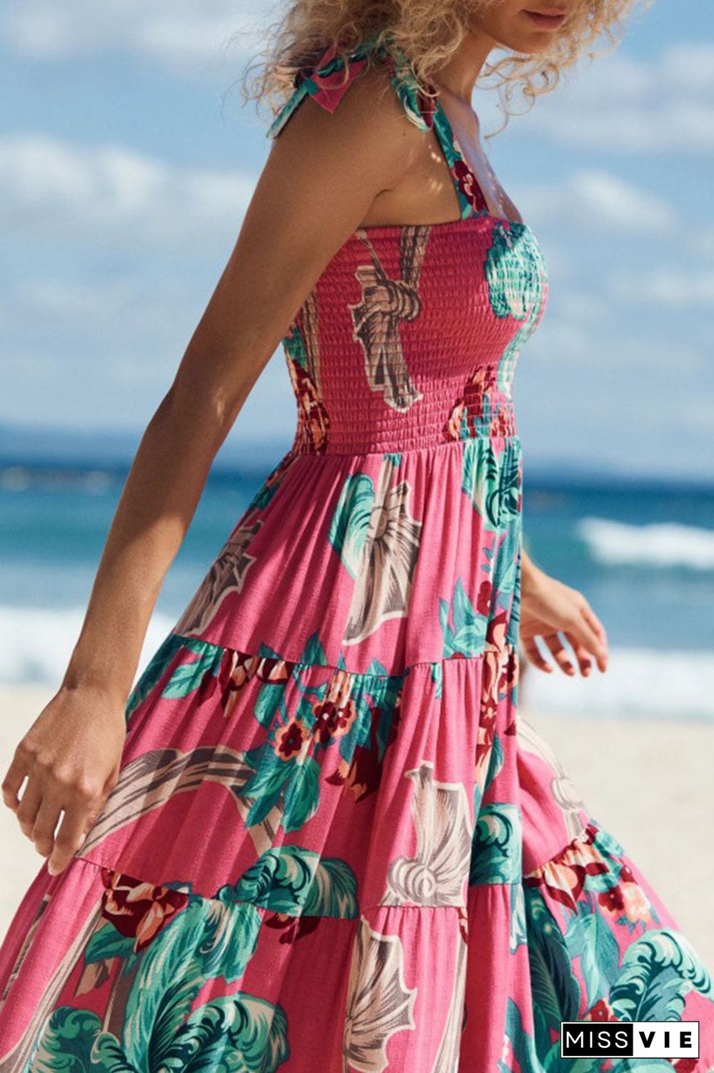 Fashion Bohemian Print Split Joint Spaghetti Strap Printed Dresses