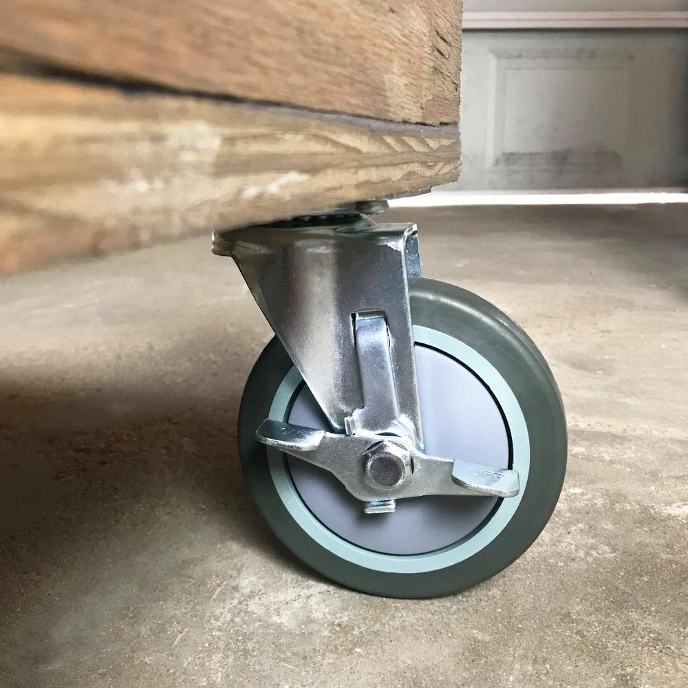 Everbilt 5 in. Gray Rubber Like TPR and Steel Swivel Plate Caster with Locking Brake and 350 lb. Load Rating 4031545EB