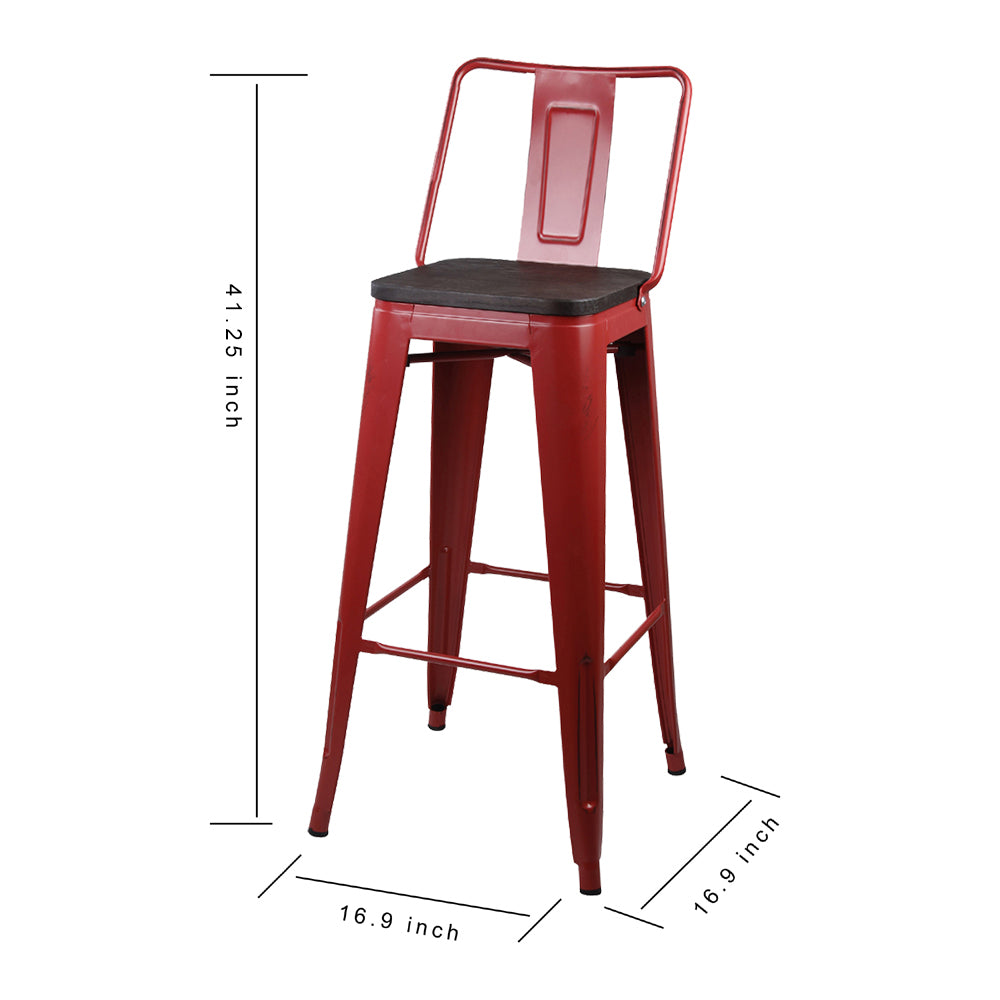 GIA Design Group 30 Inch Middle Back Metal Stool with Wood Seat， Antique Red