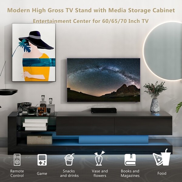 Nestfair Modern Entertainment Center TV Stand with Two Media Storage Cabinets and 16-color RGB LED Color Changing Lights