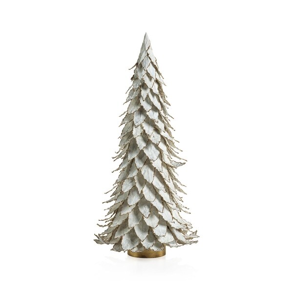 White Natural Leaf Christmas Tabletop Tree with Gold Trim，22