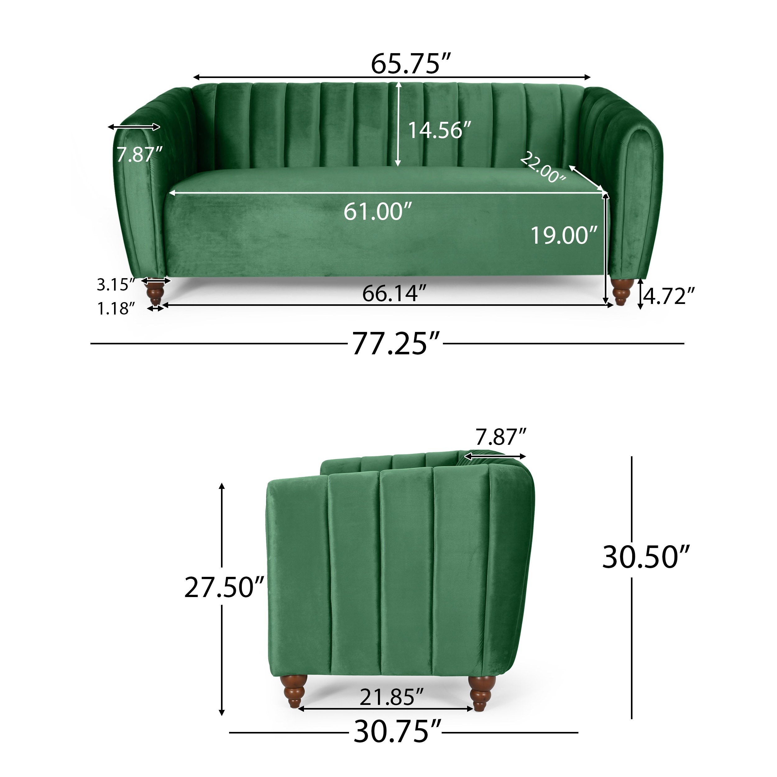 Worden Modern Glam Velvet Channel Stitch 3 Seater Sofa