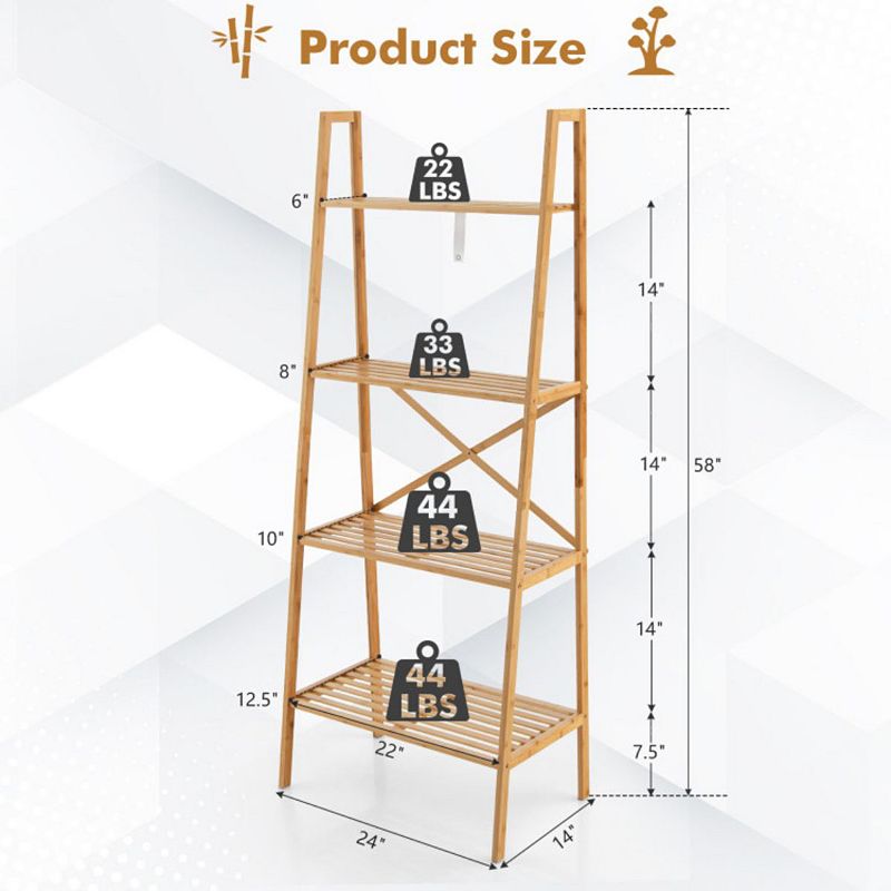 Hivago 58 Inch 4-Tier Ladder Bookshelf-Natural