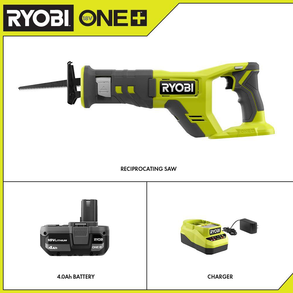 RYOBI ONE+ 18V Cordless Reciprocating Saw Kit with 4.0 Ah Battery and Charger PCL515K1