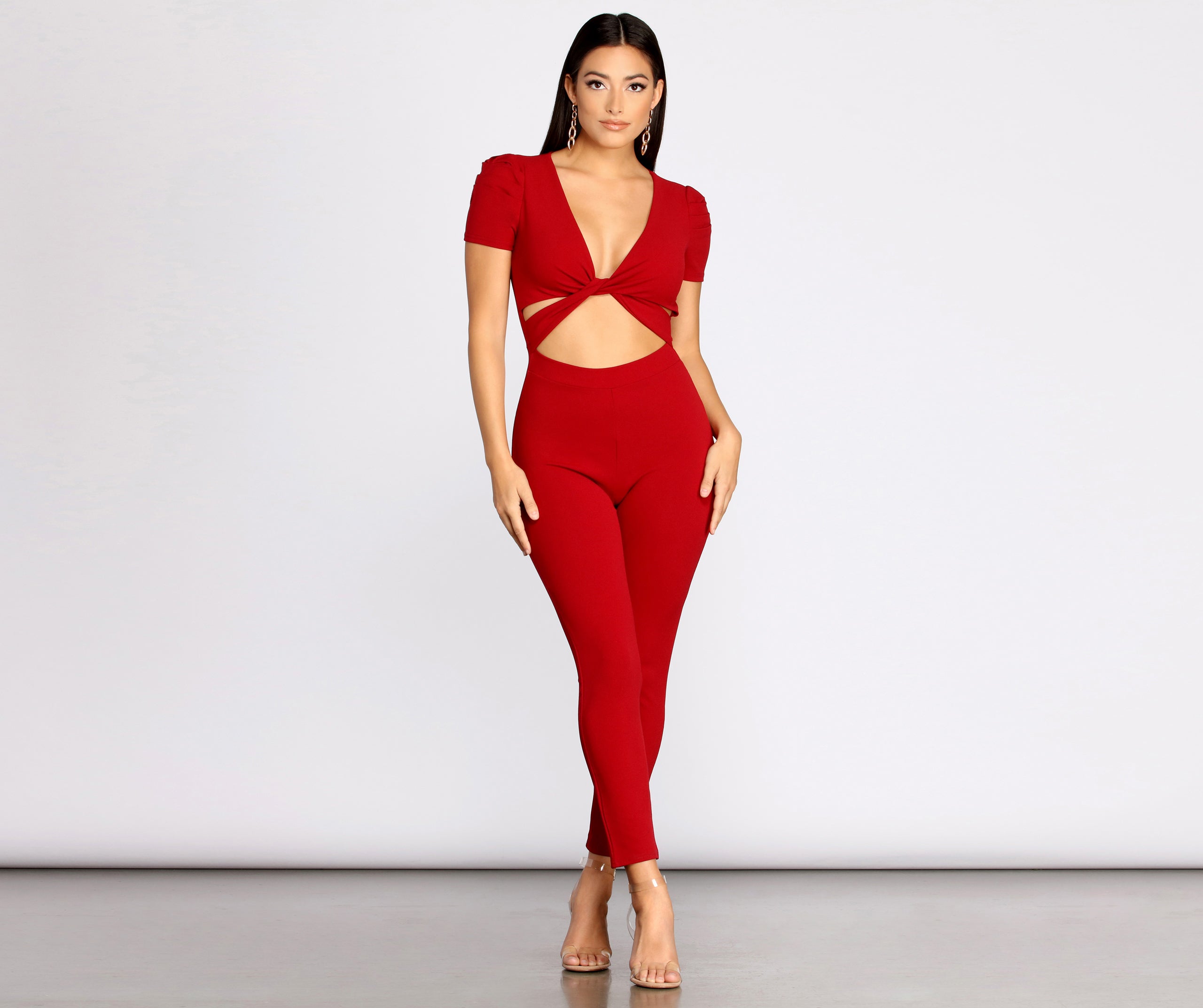 Risk It All Twist Front Fitted Jumpsuit