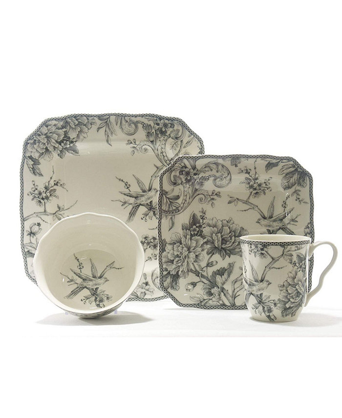 222 Fifth Adelaide Grey 16 Piece Dinnerware Set Square