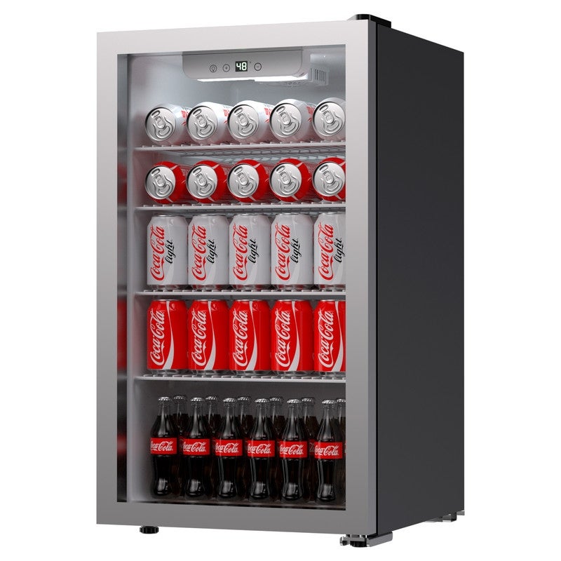 3.2 cu. ft. 26 Bottle Wine Cooler， 120Cans Beverage Refrigerator and Cooler With Glass Reversible Door