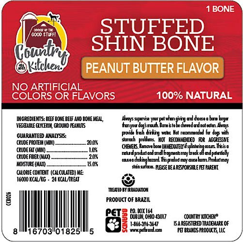 Country Kitchen Stuffed Beef Shin Bone 6-in Peanut Butter Flavor Dog Treat