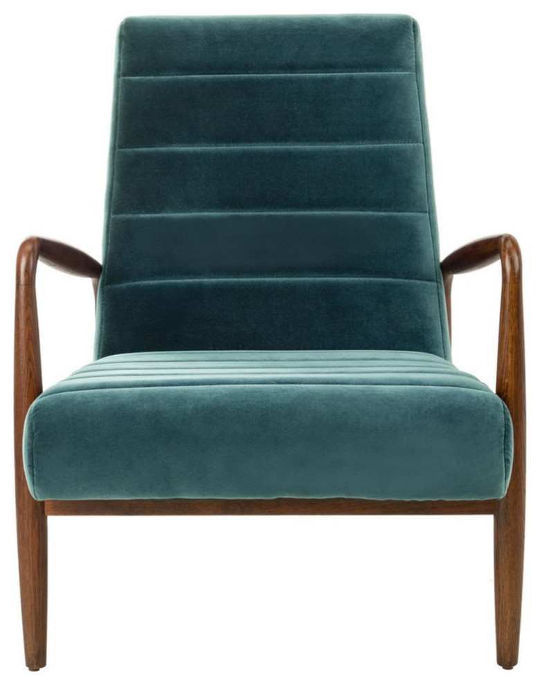 Sabello Channel Tufted Arm Chair Dark Teal/Dark Walnut   Midcentury   Armchairs And Accent Chairs   by V.S.D Furniture  Houzz