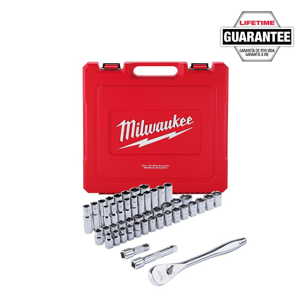 Milwaukee 47pc 1/2 Socket Wrench Set (SAE and Metric) and 8pc Screwdriver Set Bundle