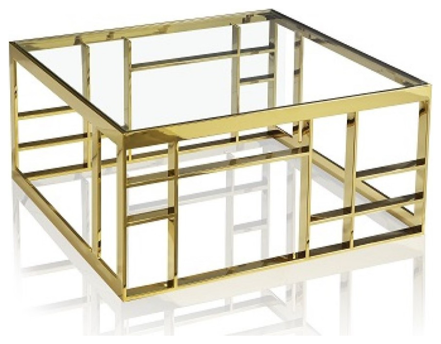 Modrest Stephen Modern Glass and Gold Stainless Steel Square Coffee Table   Contemporary   Coffee Tables   by Vig Furniture Inc.  Houzz