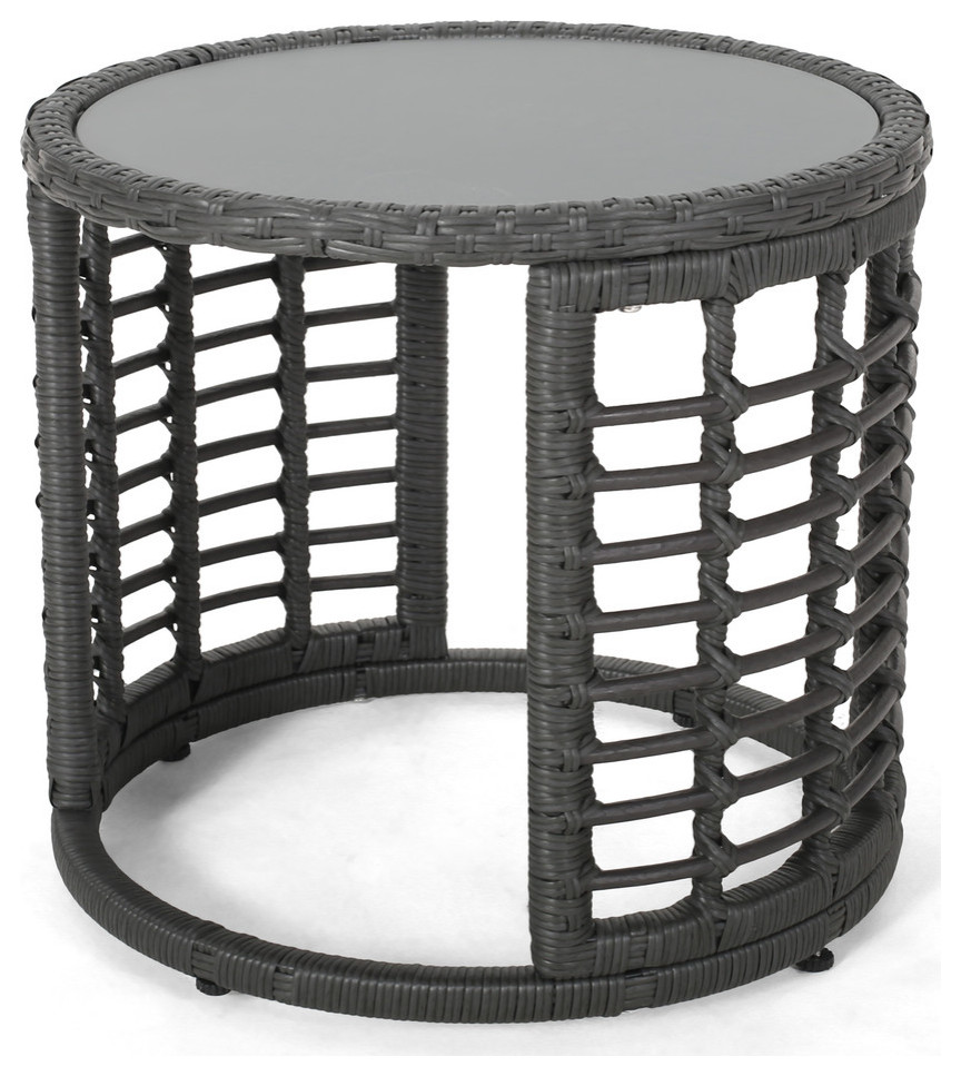 Anne Indoor Modern Boho Wicker Side Table With Tempered Glass Top   Tropical   Side Tables And End Tables   by GDFStudio  Houzz