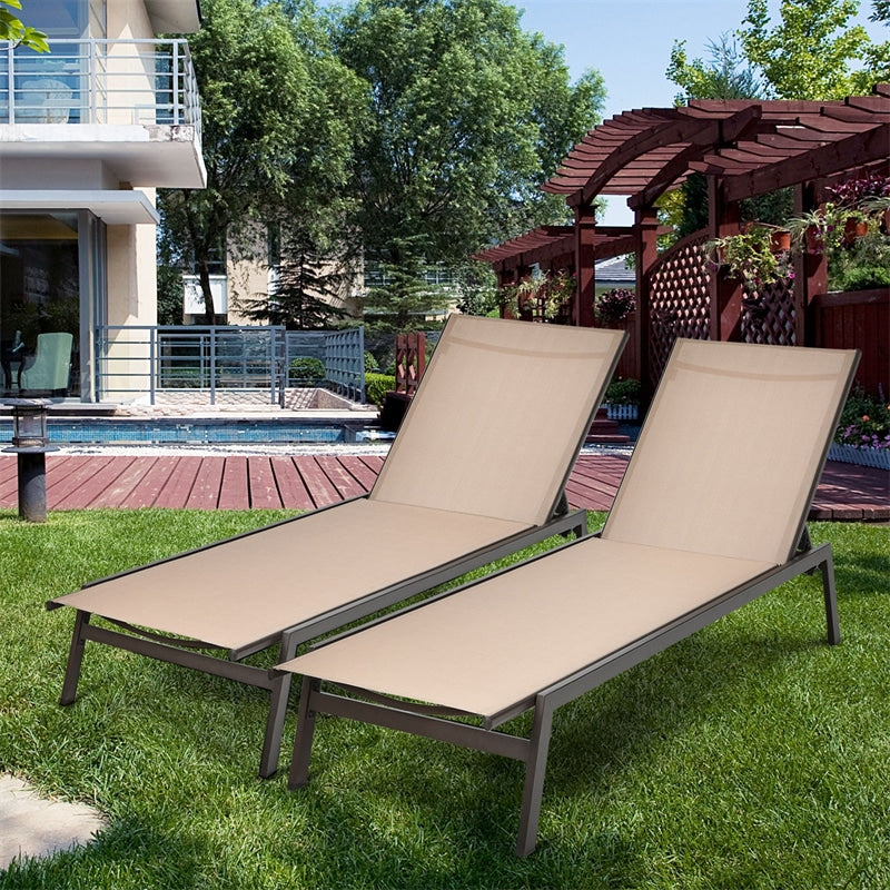 6-Position Fabric Chaise Lounge Chair Outdoor Sun Lounger for Pool Patio Deck Lawn