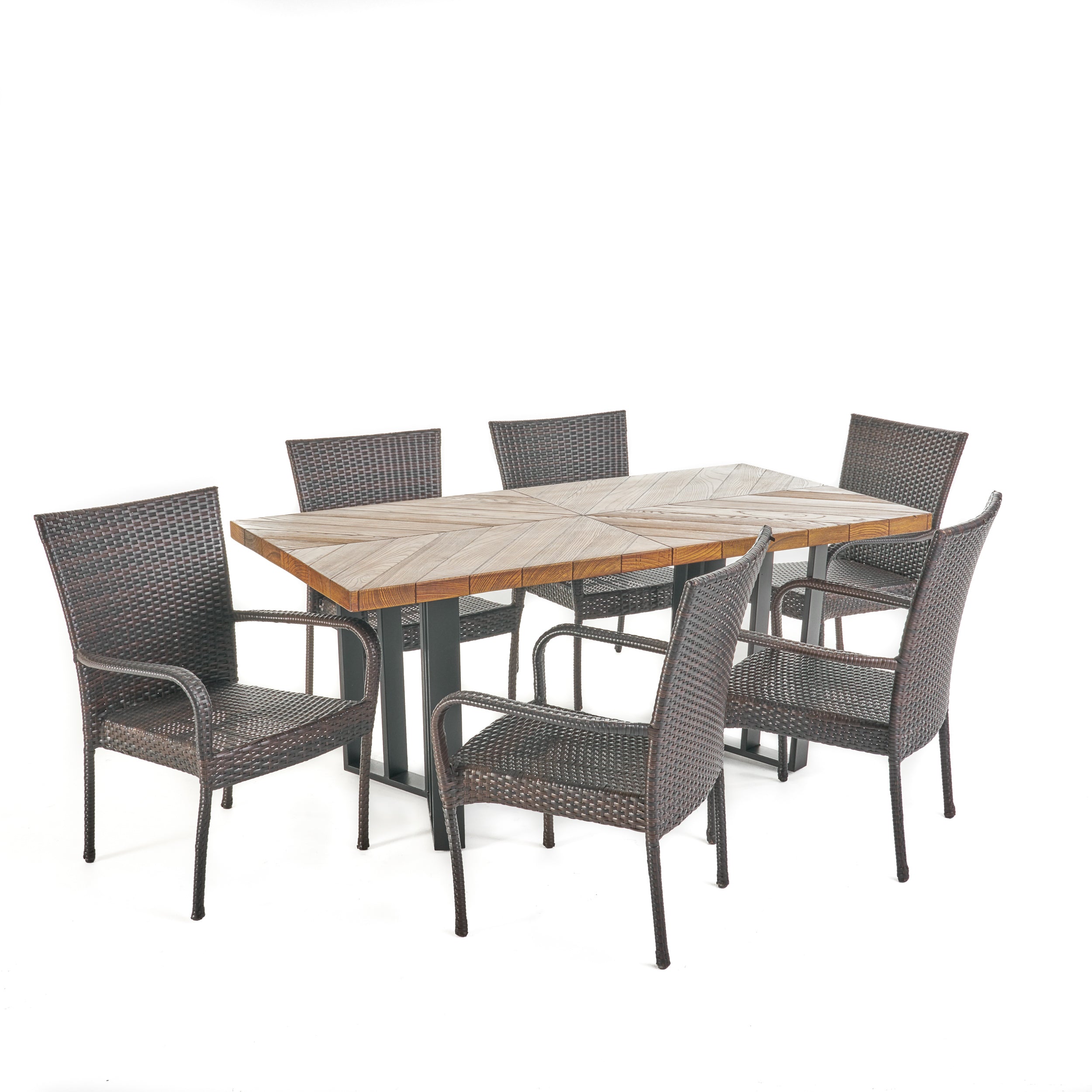 Fiona Outdoor 7 Piece Wicker Dining Set with Concrete Dining Table