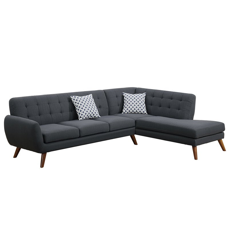 Atlin Designs Mid-Century 2 Piece Fabric Sectional Sofa Set in Ash Black