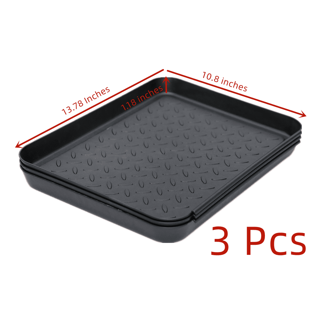 Yajuhoy Boot Tray All Purpose Waterproof Large Shoe Storage Tray for Entryway Floor Protection， Garden， 14 x 11 inches， 3 Packs， Black