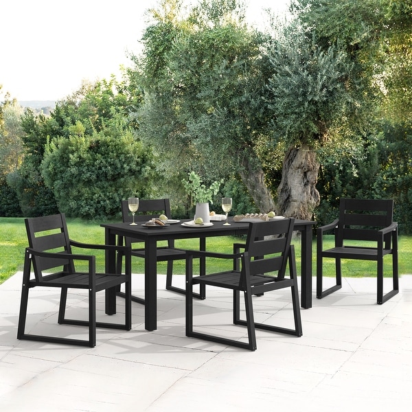 LUE BONA 5Piece HDPS Rectangular Patio Dining Set with Slatted Table Top and outdoor Armchairs