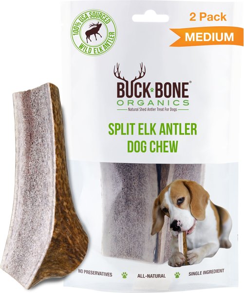 Buck Bone Organics Split Elk Antler Dog Treats， 2 count bag， Medium