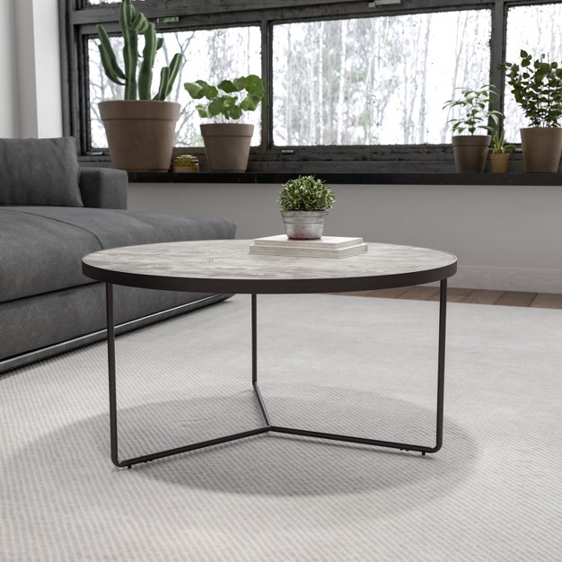 Round Indoor Coffee Table In Faux Concrete Finish Living Room Table