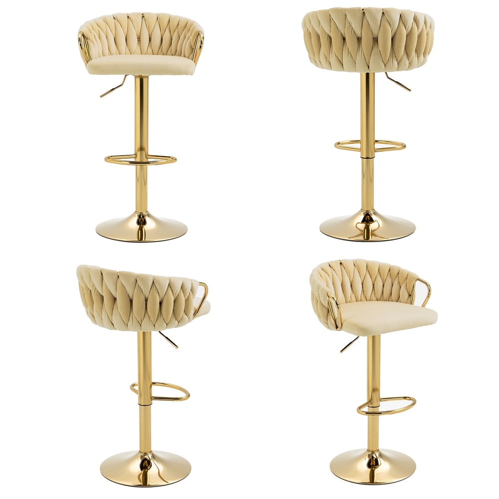 4 Set Adjustable Tufted Bar Stool with Back