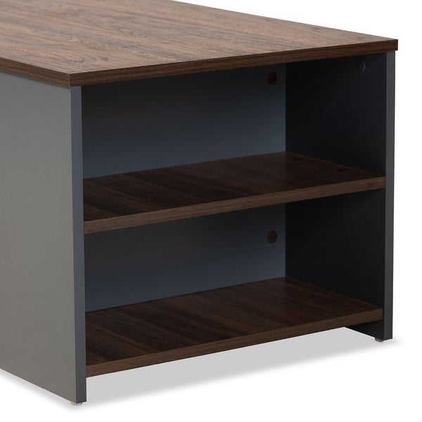 Modern MDF Coffee Table with Storage， Walnut Brown/Gray