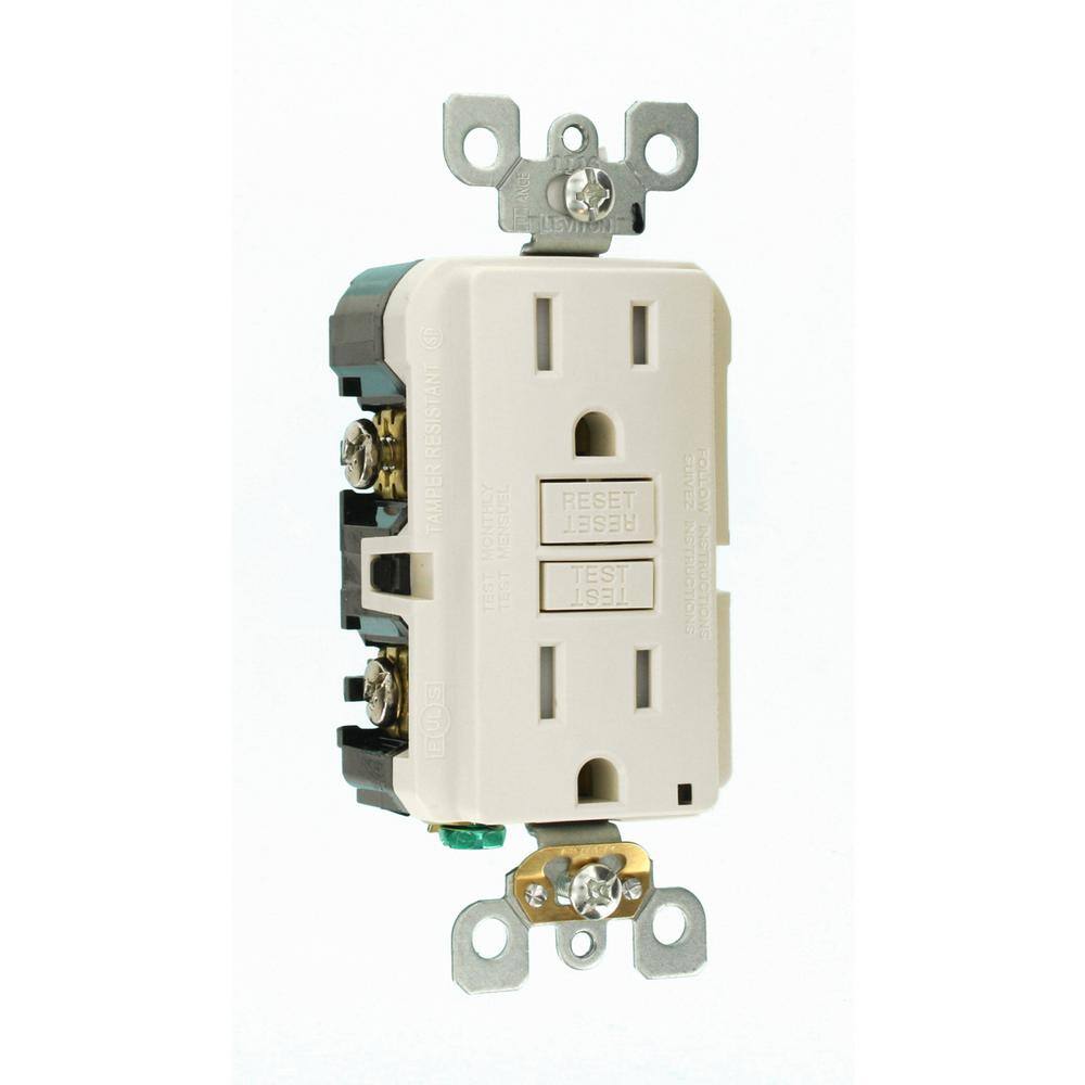 Leviton 15 Amp 125-Volt Duplex SmarTest Self-Test SmartlockPro Tamper Resistant GFCI Outlet Light Almond R96-GFTR1-0KT