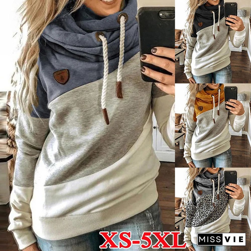 8 COLORS Autumn and Winter Women Fashion Turtleneck Round Neck Stitching Pullover Sweatshirts Temperament Commuter Female Hoodies Warm Coat S-5X