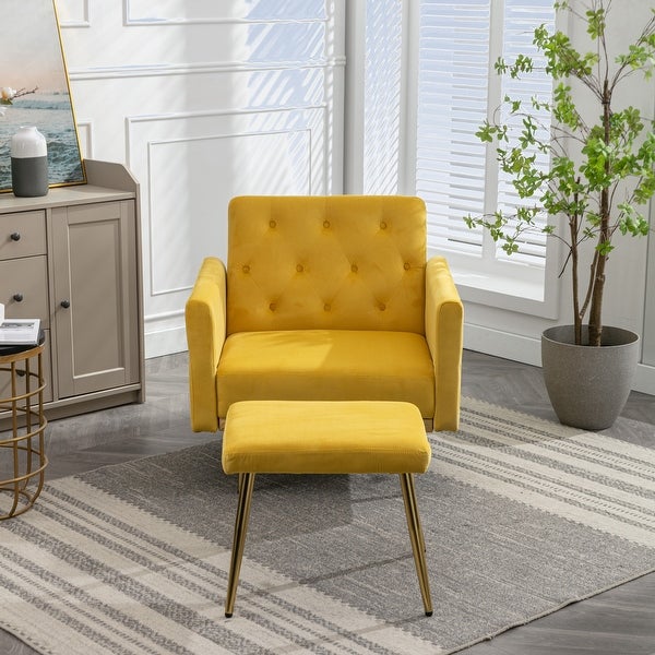 Modern Comfortable Velvet Accent Chair with Ottoman for Living Room