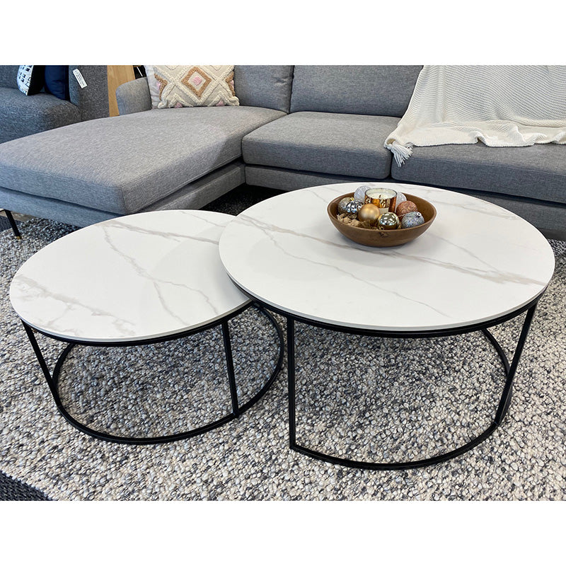 BRANDI Nest of 2 Tables 75/90cm - White Ceramic Marble