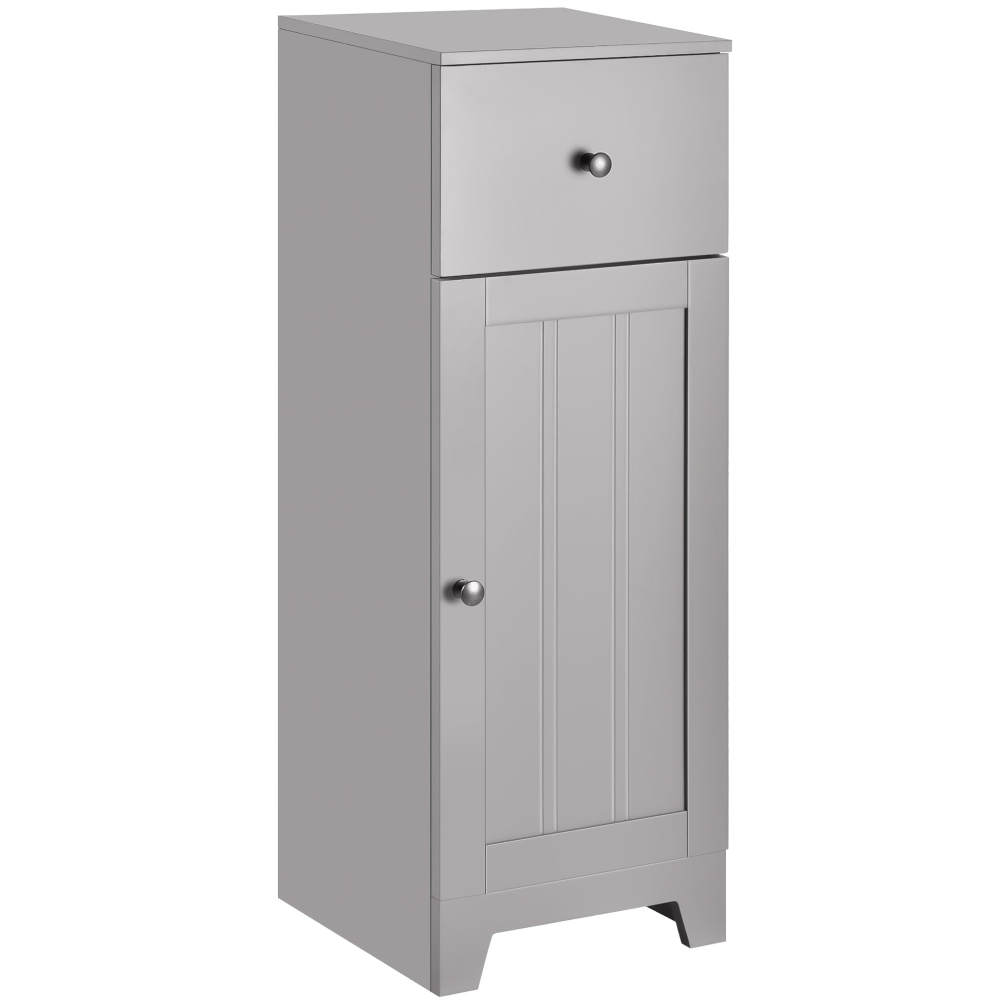 kleankin Small Bathroom Floor Storage Cabinet Free Standing Cupboard with 1 Drawer and Adjustable Shelf for Living Room, Gray