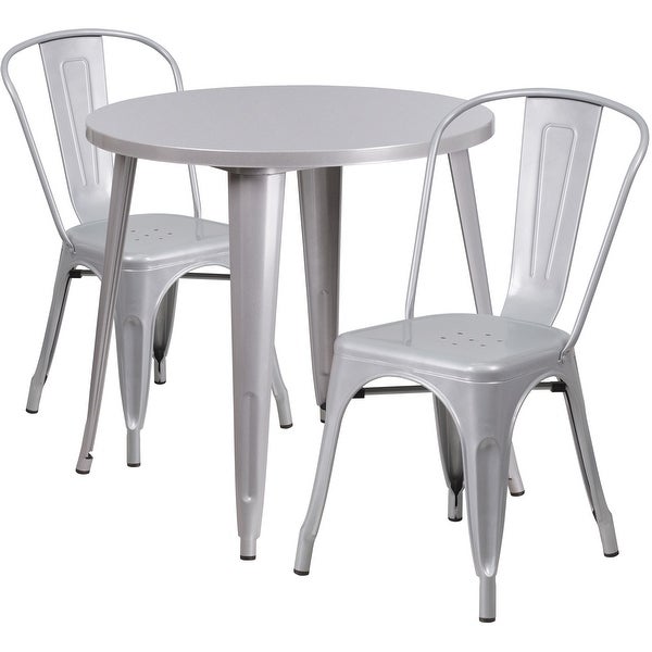 30-inch Round Metal Indoor-Outdoor Table Set