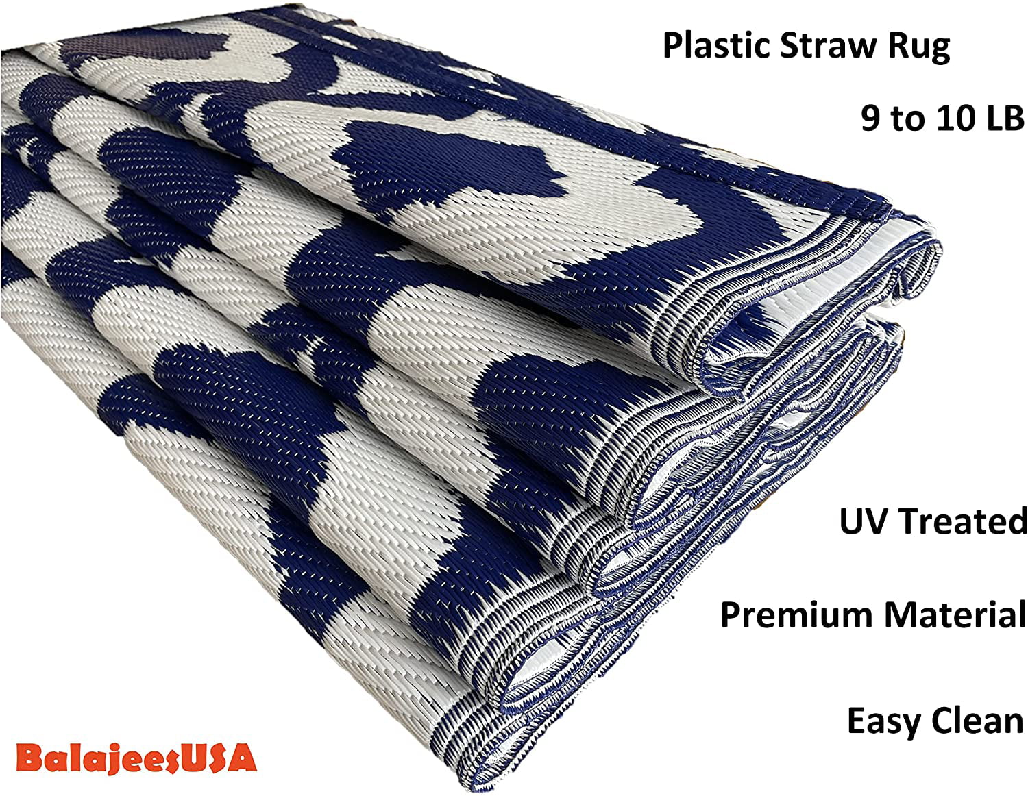 BalajeesUSA 9’x12’ Blue Large Outdoor Patio Plastic Straw Rugs Camping Rv Picnic Rug 4484