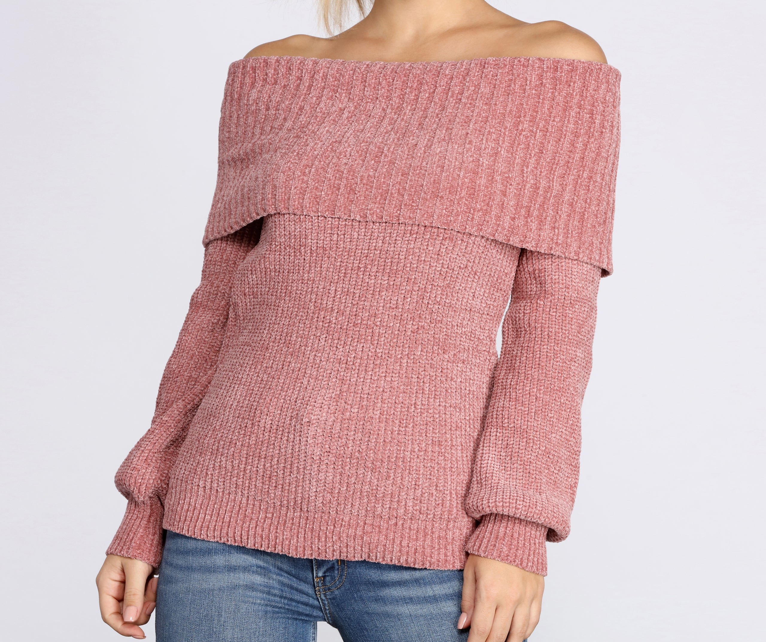 Chic Off The Shoulder Chenille Sweater