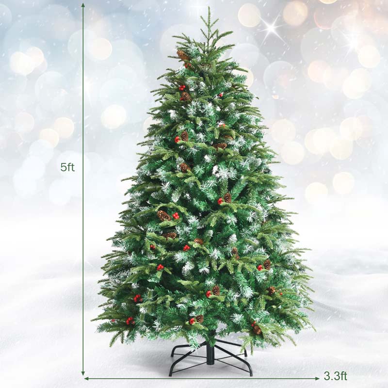 5/6/7/9FT Snowy Leaves Pre-Lit Hinged Artificial Christmas Tree with 11 Flash Modes & Multi-Color Lights